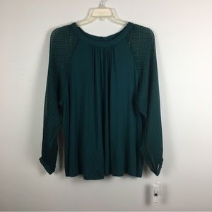 NWT Zac & Rachel Deep Evergreen Blouse Sz 1X Black Dot Burnout Sleeve Whimsigoth